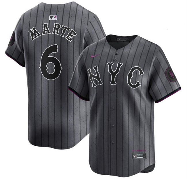 Youth New York Mets #6 Starling Marte Graphite 2024 City Connect Limited Stitched Baseball Jersey